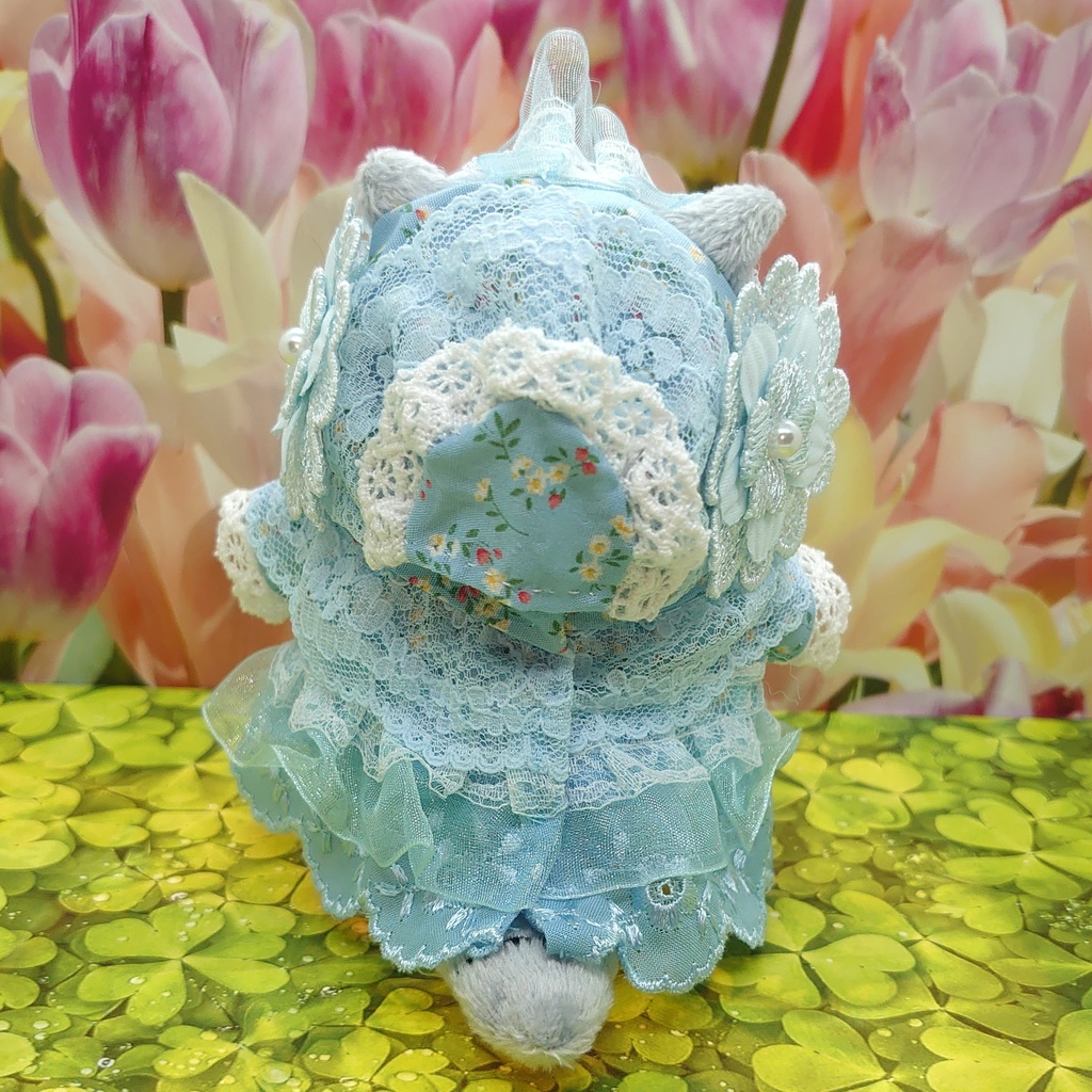 ツキコット用・ボンネット付ワンピース衣装 水色フリル