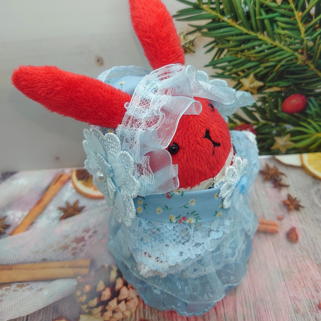 ツキコット用・ボンネット付ワンピース衣装 水色フリル