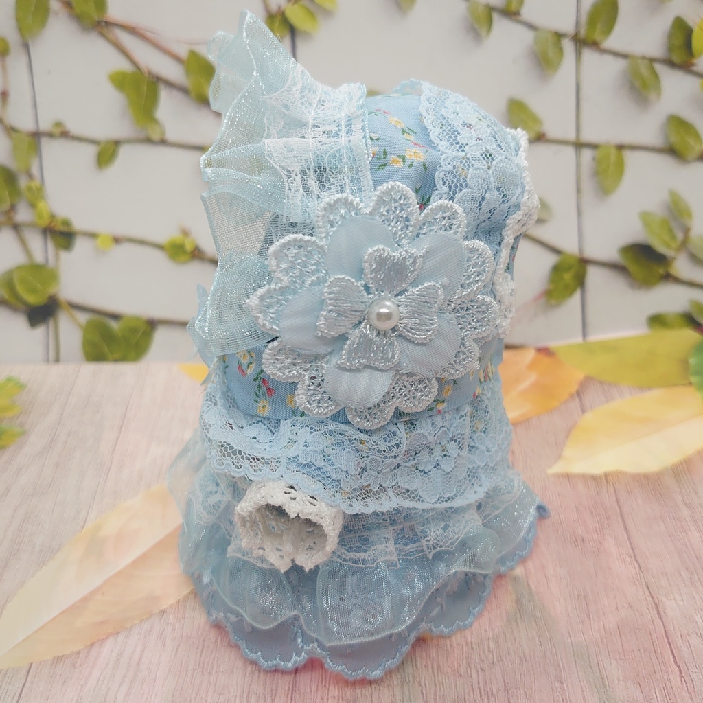 ツキコット用・ボンネット付ワンピース衣装 水色フリル