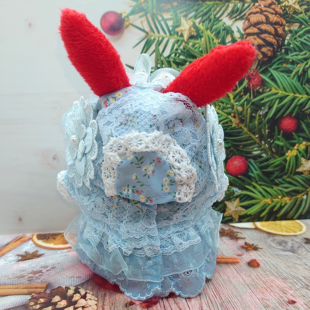 ツキコット用・ボンネット付ワンピース衣装 水色フリル