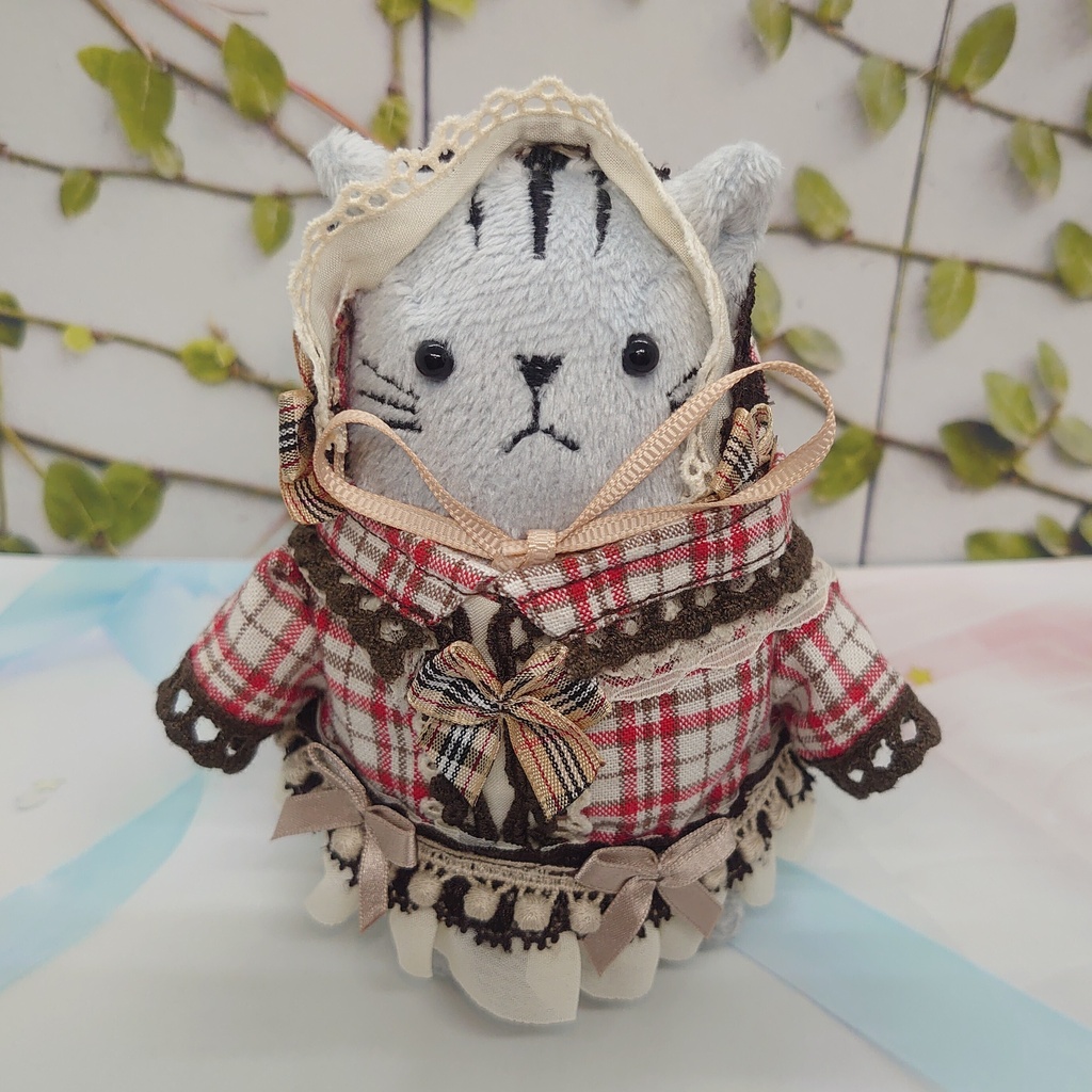 ツキコット用・ボンネット付ワンピース衣装 タータンチェック