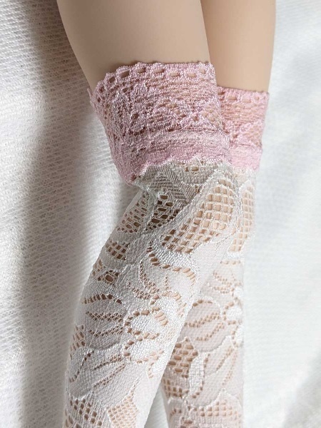 【2size】織柄*桃レース*ストッキング