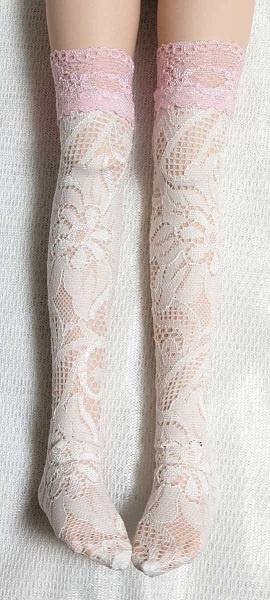 【2size】織柄*桃レース*ストッキング