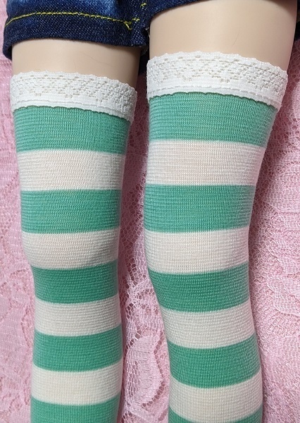 しましま＊ミント＊オーバーニーソックス