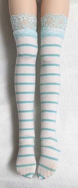 【2size】レース付ミント*細太しましま*オーバーニー
