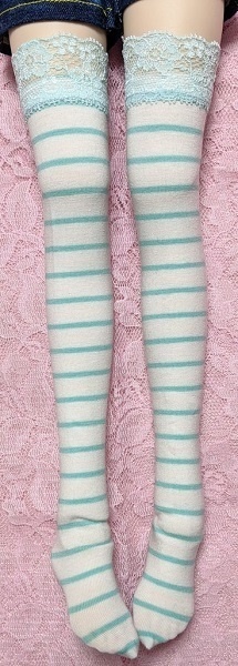 【2size】レース付ミント*細太しましま*オーバーニー