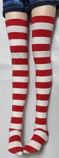 【2size】12㎜*ボーダー*赤×OF*オーバーニーソックス