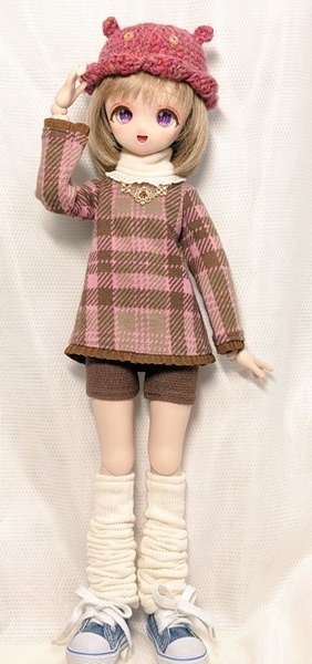 ピンクチェック*フリルチュニックワンピ