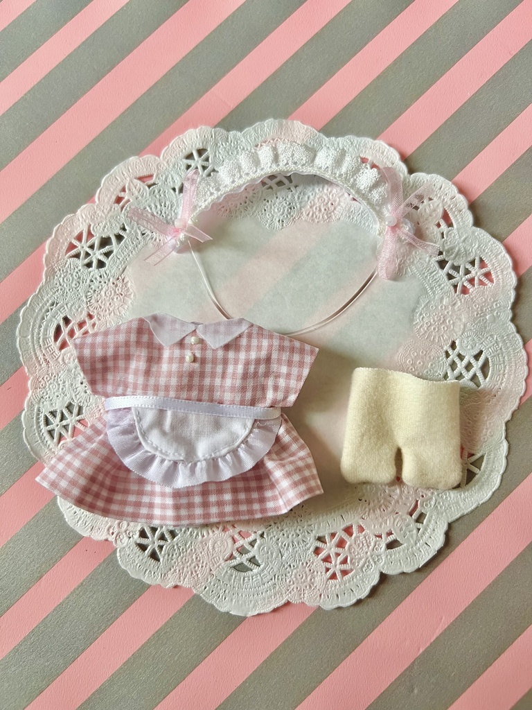 10センチぬい ギンガムチェックメイド服セット