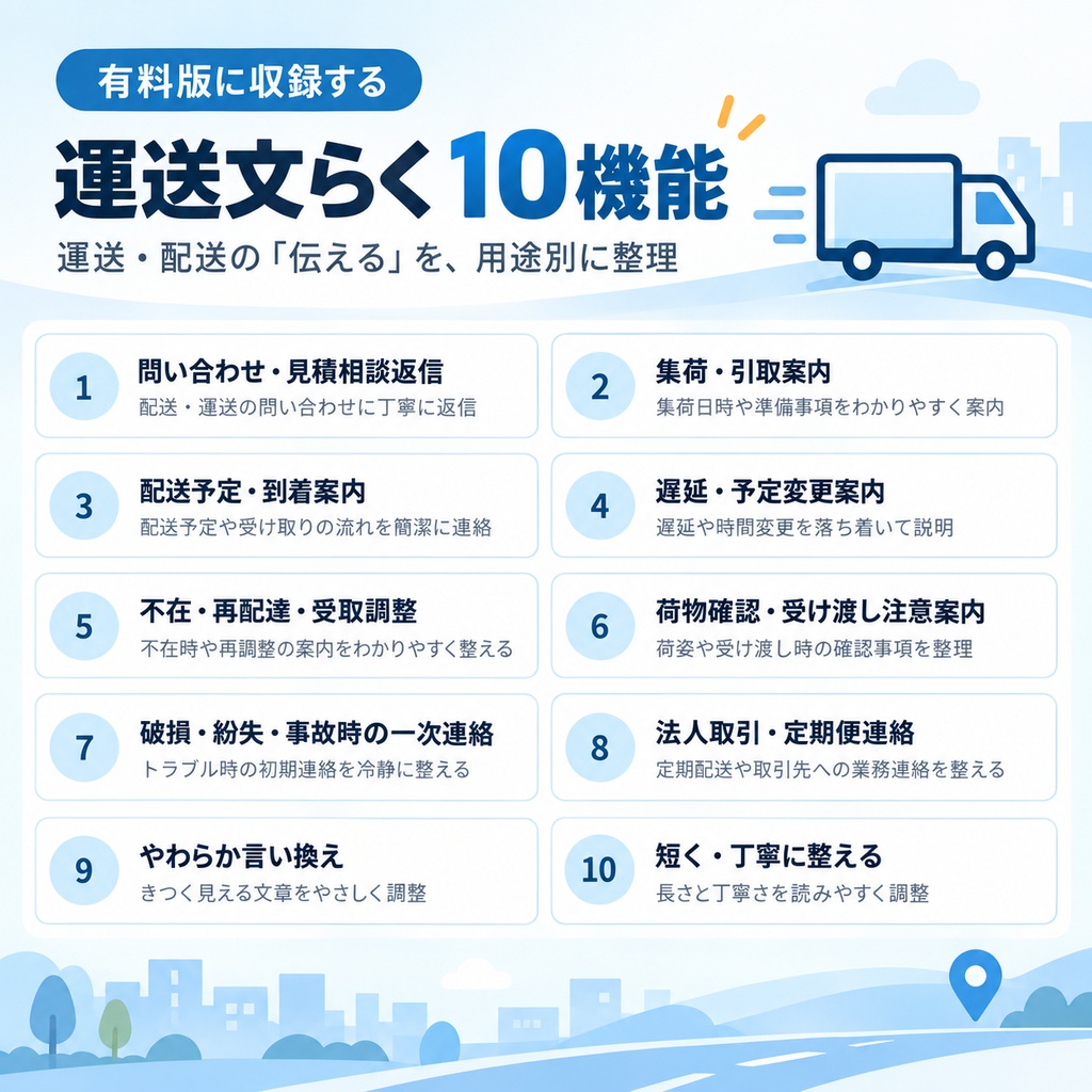 運送文らく|運送会社・配送事業者向け文章作成サポート【無料お試し版あり】