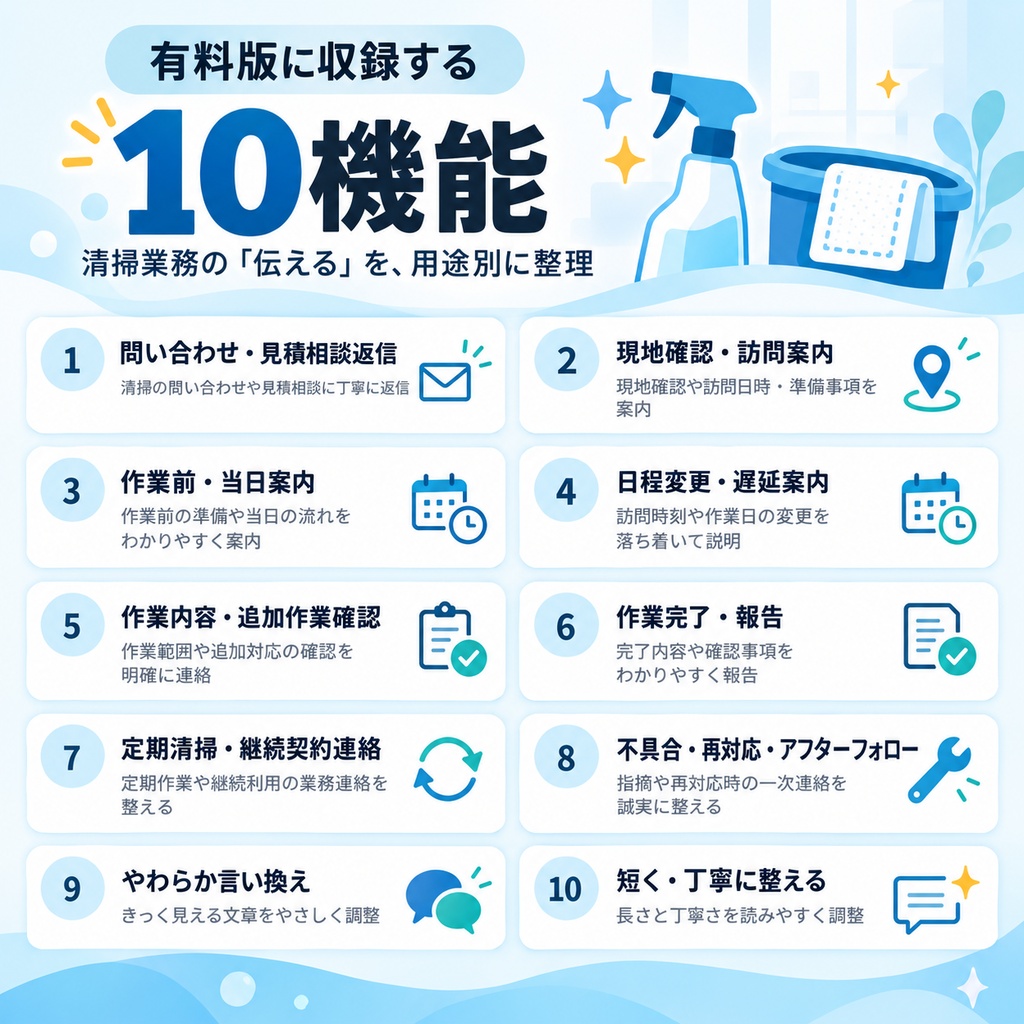 清掃文らく|清掃会社・ハウスクリーニング向け文章作成サポート【無料お試し版あり】