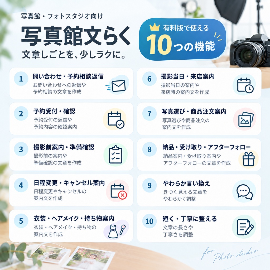 写真館文らく|写真館・フォトスタジオ向け文章作成サポート【無料お試し版あり】