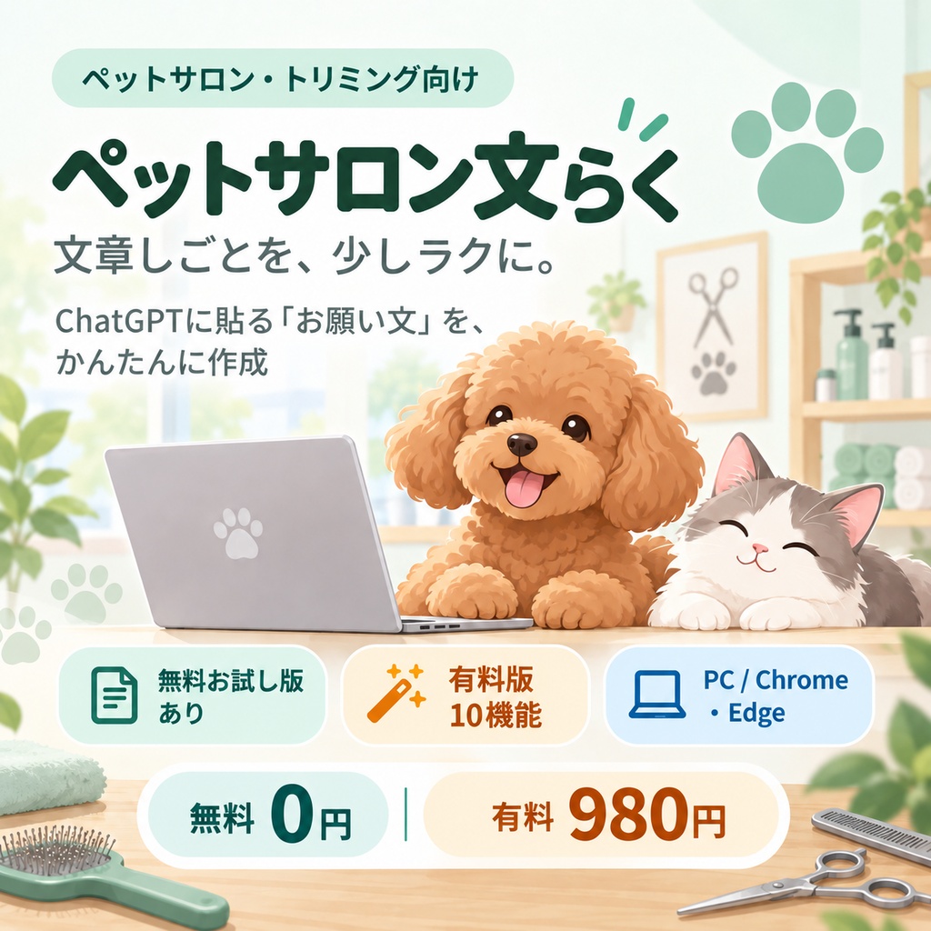 ペットサロン文らく｜トリミング・ペットサロン向け文章作成サポート【無料お試し版あり】