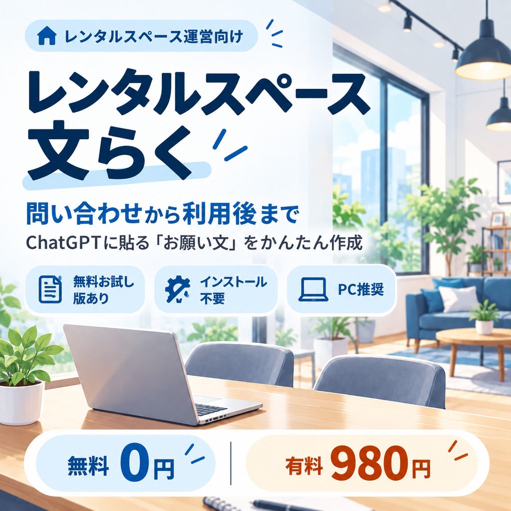レンタルスペース文らく|貸会議室・撮影スタジオ等向け文章作成サポート【無料お試し版あり】