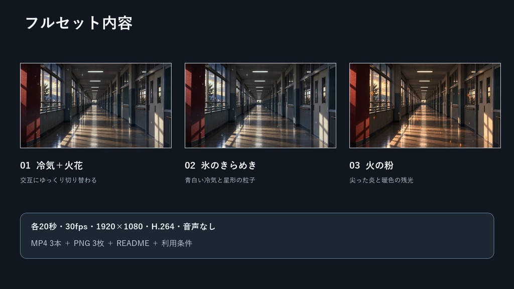 【無料版あり】冷気と火花の学園廊下|動く動画・配信背景|YouTube・歌ってみた・MV風/20秒ループ
