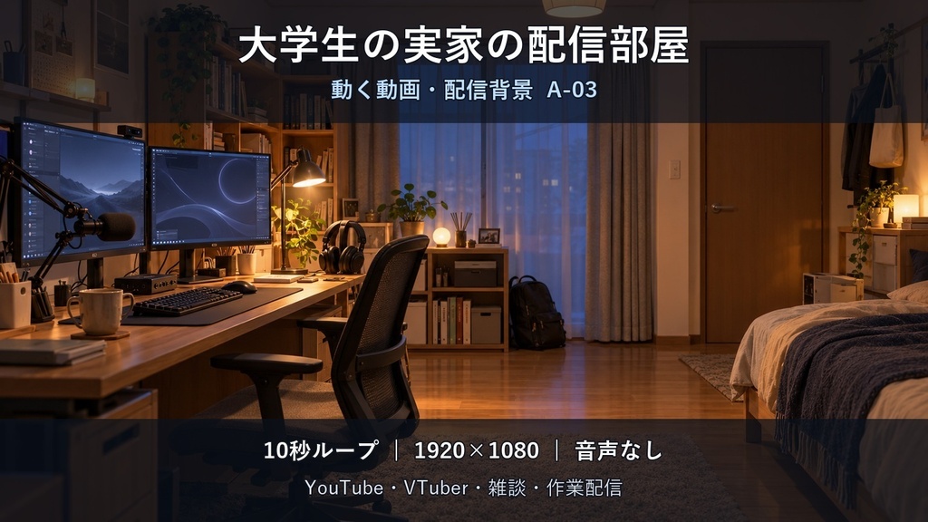 【無料版あり】大学生の実家の配信部屋 A-03｜動く動画・配信背景｜YouTube・VTuber・雑談／10秒ループ