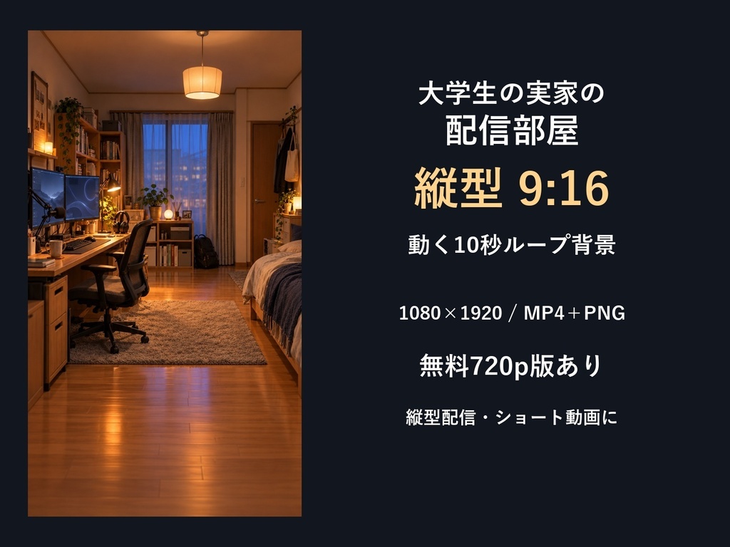 【無料版あり】大学生の実家の配信部屋|縦型9:16・動く10秒ループ背景|A-03V