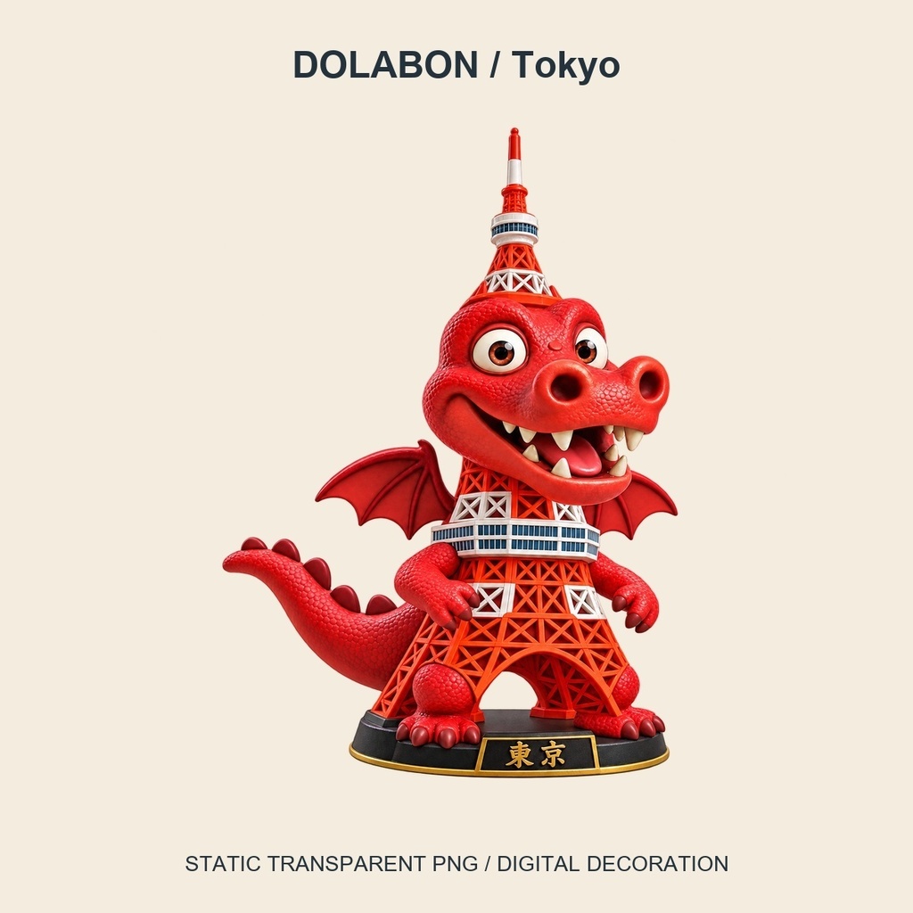 【透過PNG】ご当地DOLABON|浅草・大阪・東京のドラゴン置物素材|3点セット・単品あり