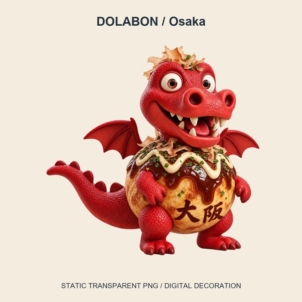 【透過PNG】ご当地DOLABON|浅草・大阪・東京のドラゴン置物素材|3点セット・単品あり