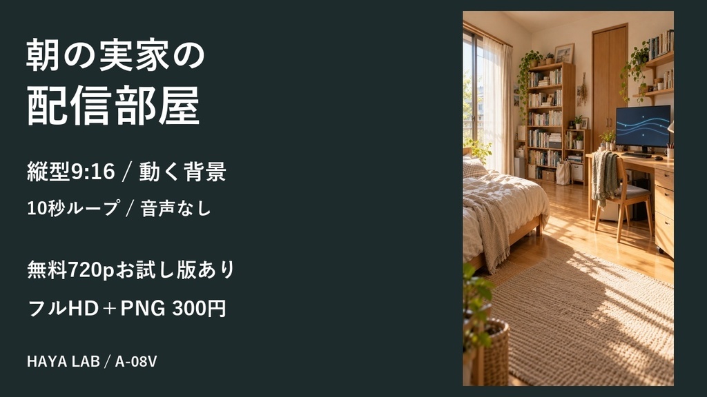 【無料版あり】朝の実家の配信部屋｜縦型9:16・動く10秒ループ背景｜A-08V