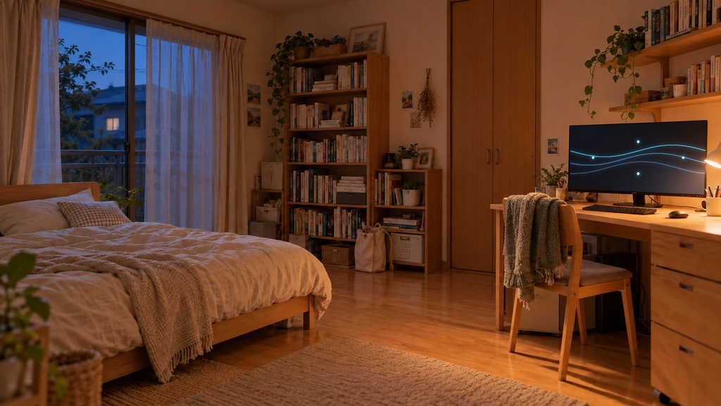 【無料版あり】夕暮れの実家の配信部屋|横型16:9・動く10秒ループ背景|A-09