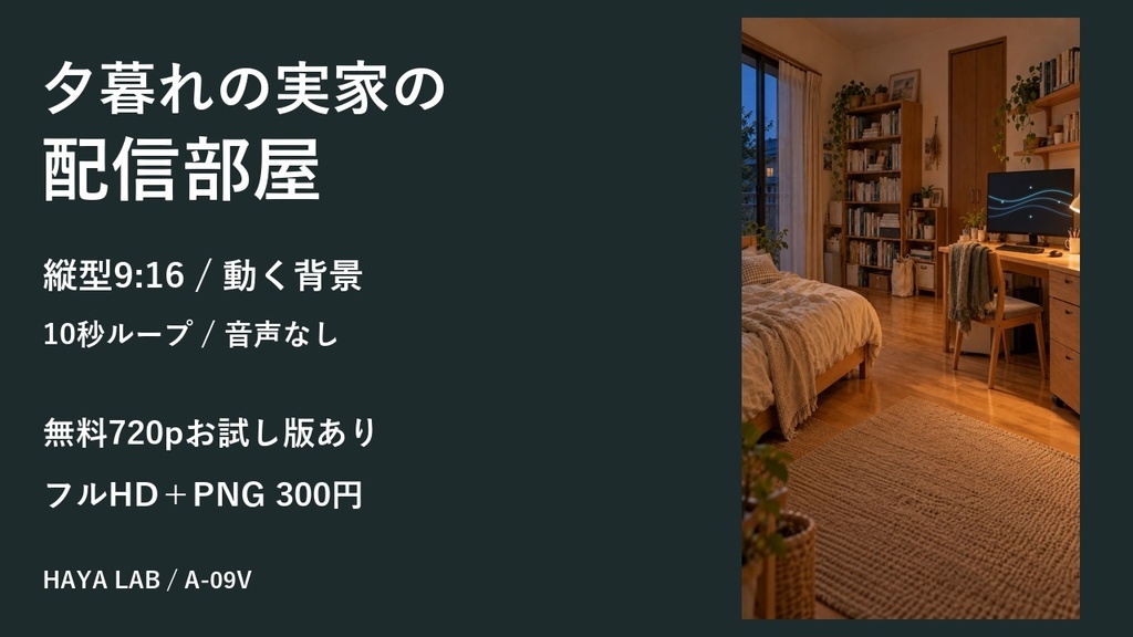 【無料版あり】夕暮れの実家の配信部屋｜縦型9:16・動く10秒ループ背景｜A-09V