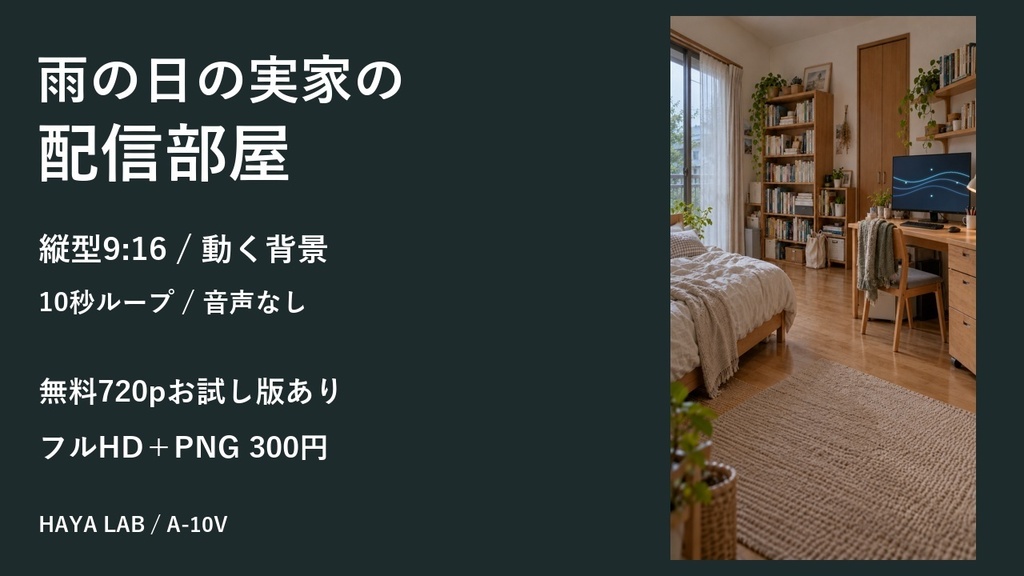 【無料版あり】雨の日の実家の配信部屋｜縦型9:16・動く10秒ループ背景｜A-10V
