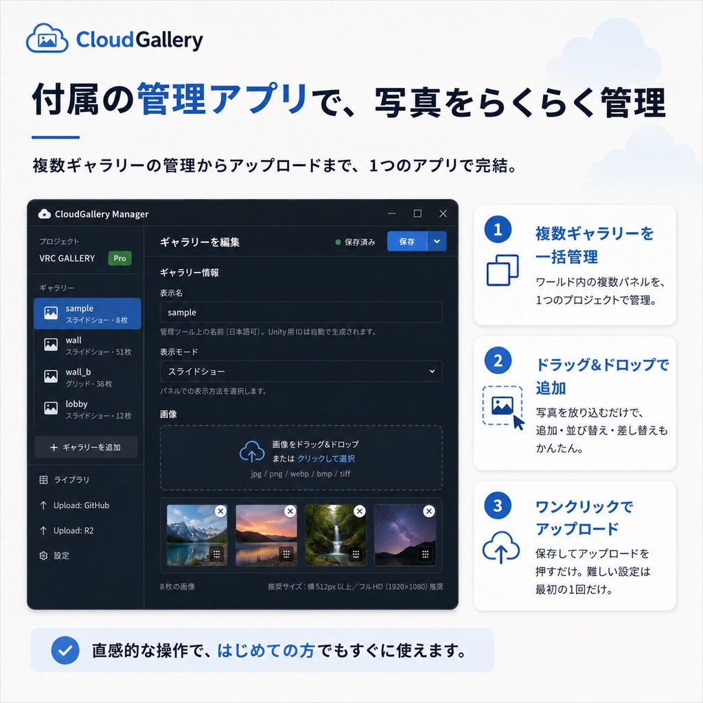 写真表示ギミック VRChat Cloud Gallery