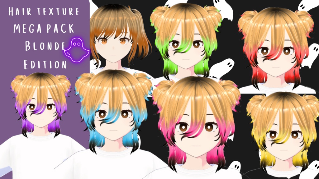 Blonde Hair with different colors and black tips mega pack