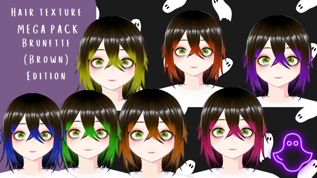 Brown with colored faded to black tips hair texture mega pack 
