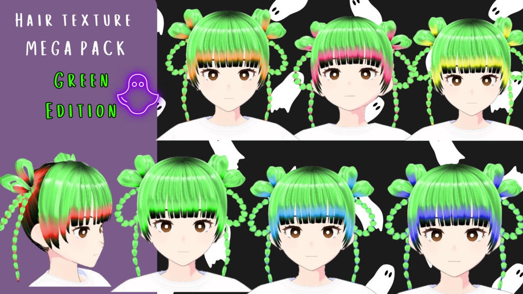 Green with colored faded to black tips hair texture mega pack