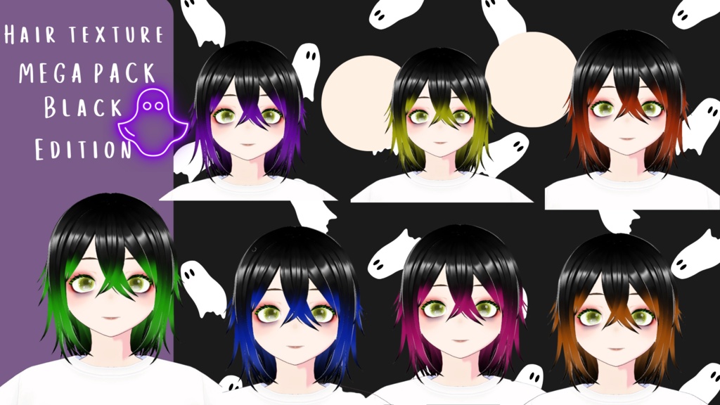 Black with colored faded to black tips hair texture  mega pack 