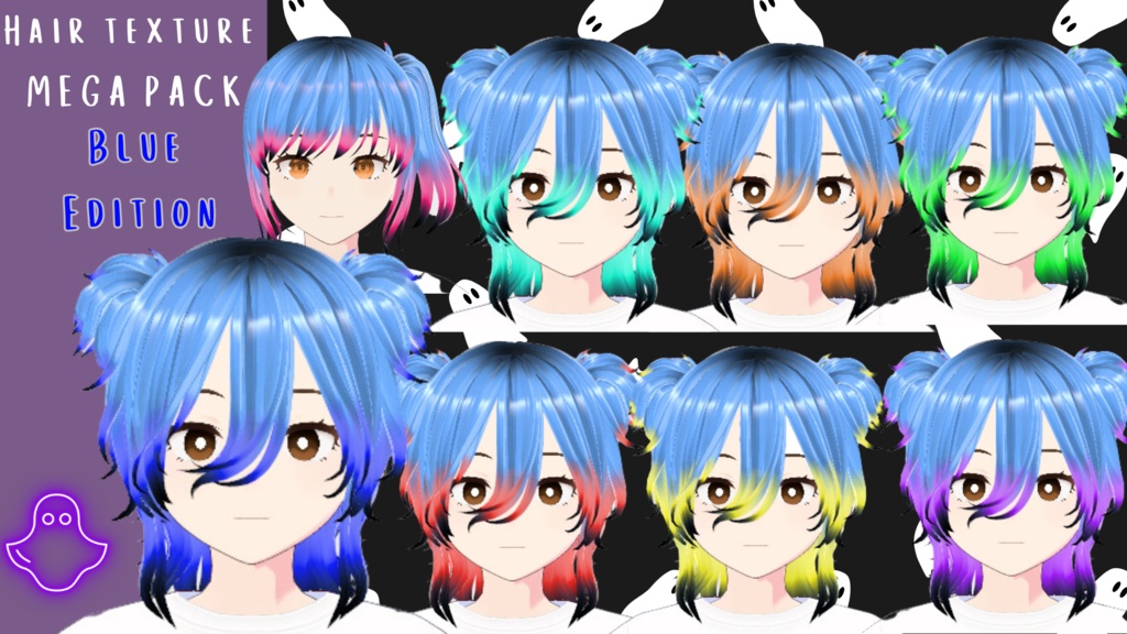 Blue with colored faded to black tips hair texture  mega pack 