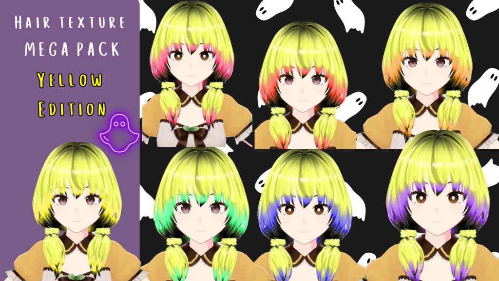 Yellow with colored faded to black tips hair texture  mega pack 