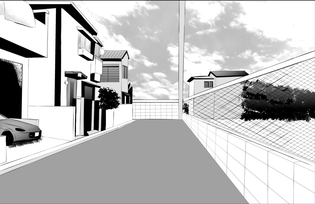 【無償版】住宅街の背景漫画素材