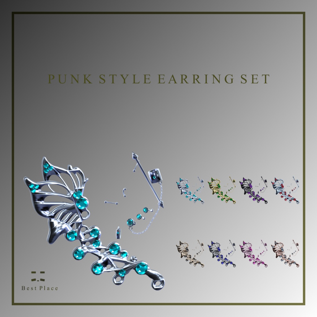 💎VRChat accessory💎 Punk style earring set【8Color×8Color MA 15Avatar対応】