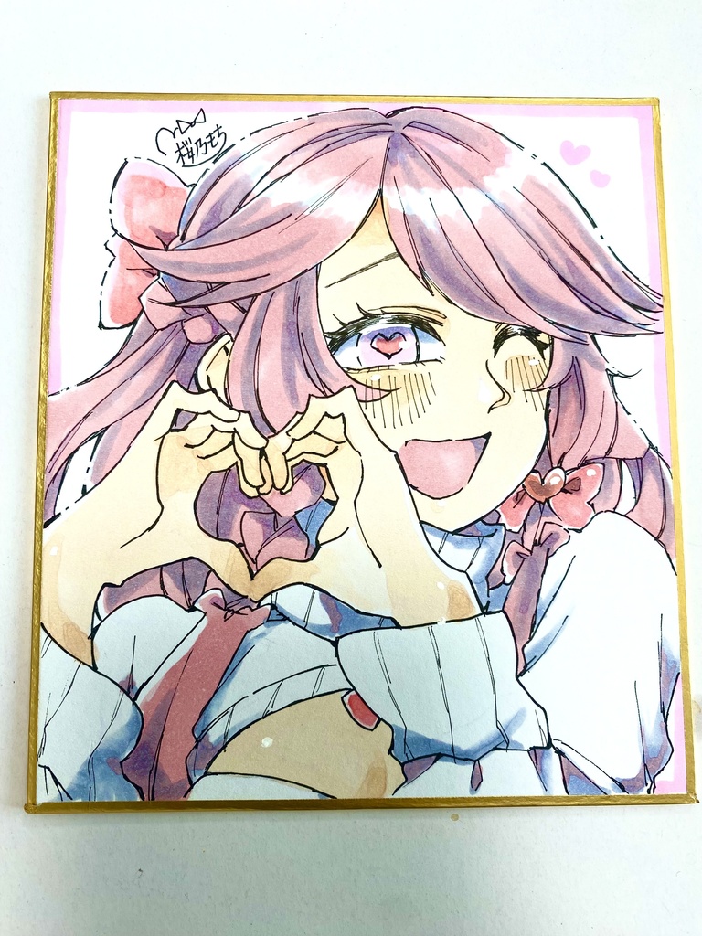 アナログ色紙「ニットリボンの女の子🎀」