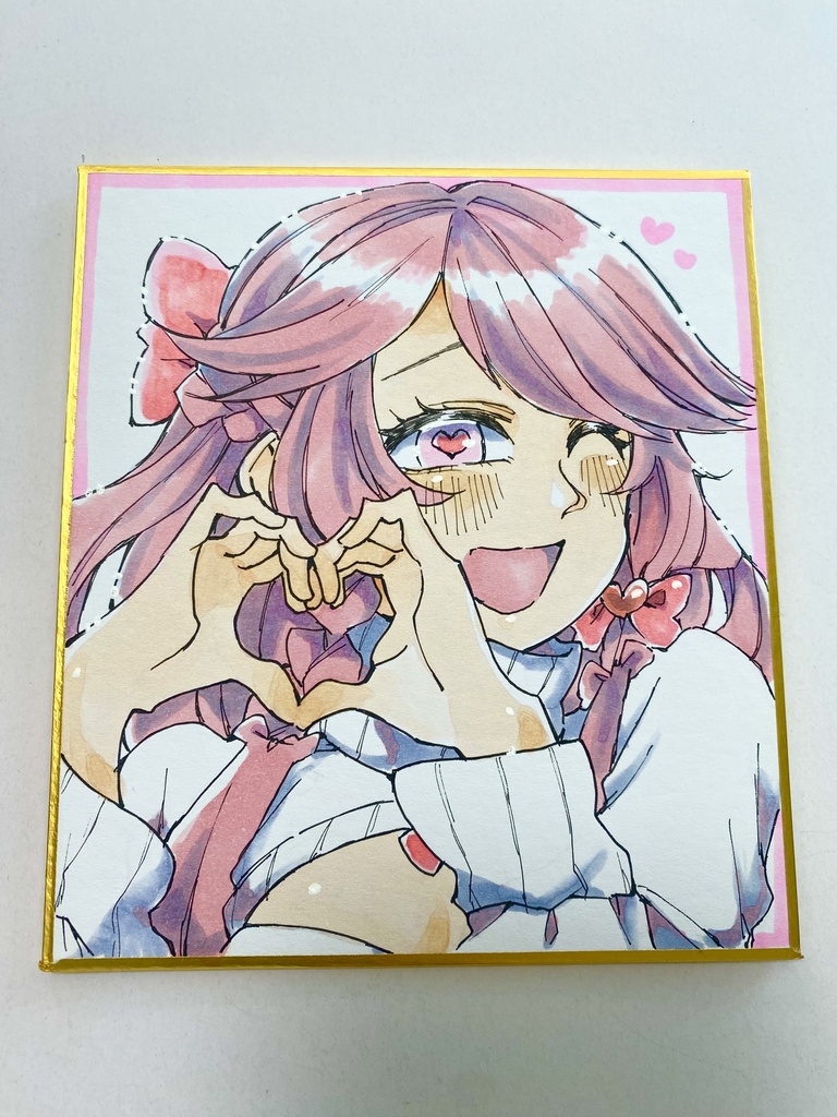 アナログ色紙「ニットリボンの女の子🎀」