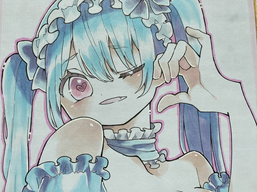 アナログ色紙「水色のメイドさん🩵」