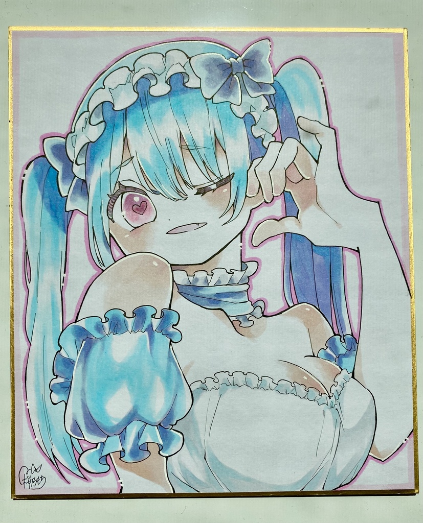 アナログ色紙「水色のメイドさん🩵」