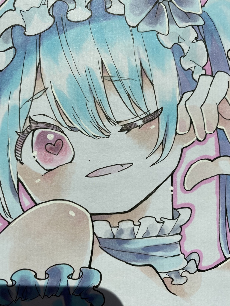 アナログ色紙「水色のメイドさん🩵」