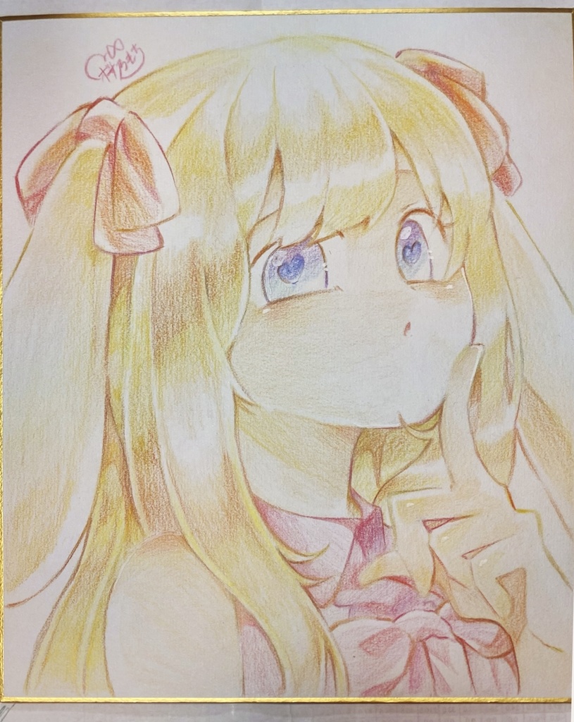 アナログ色紙【色鉛筆】　タレ耳ウサギの女の子🐇
