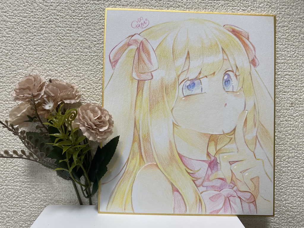 🎀アナログ色紙【色鉛筆】　タレ耳ウサギの女の子🐇