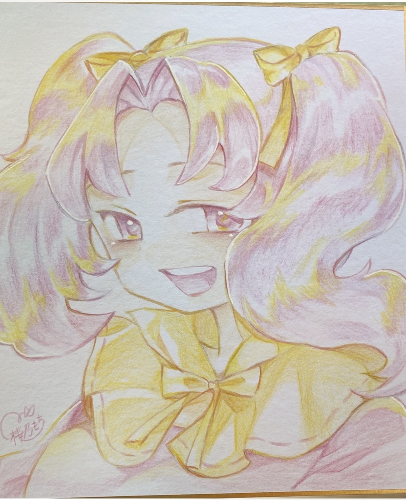 アナログ色紙（色鉛筆）　笑顔の創作女の子🎀