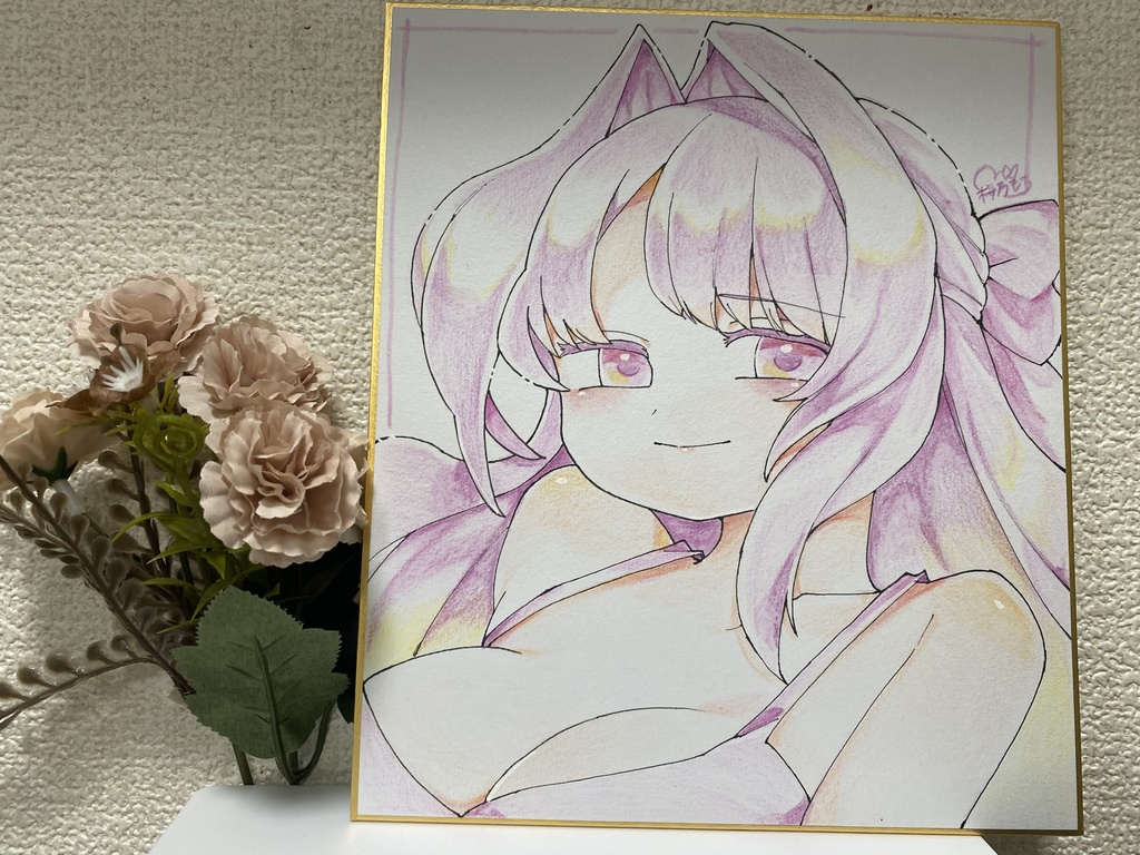 🎀アナログ色紙　ピンク髪の女の子🎀