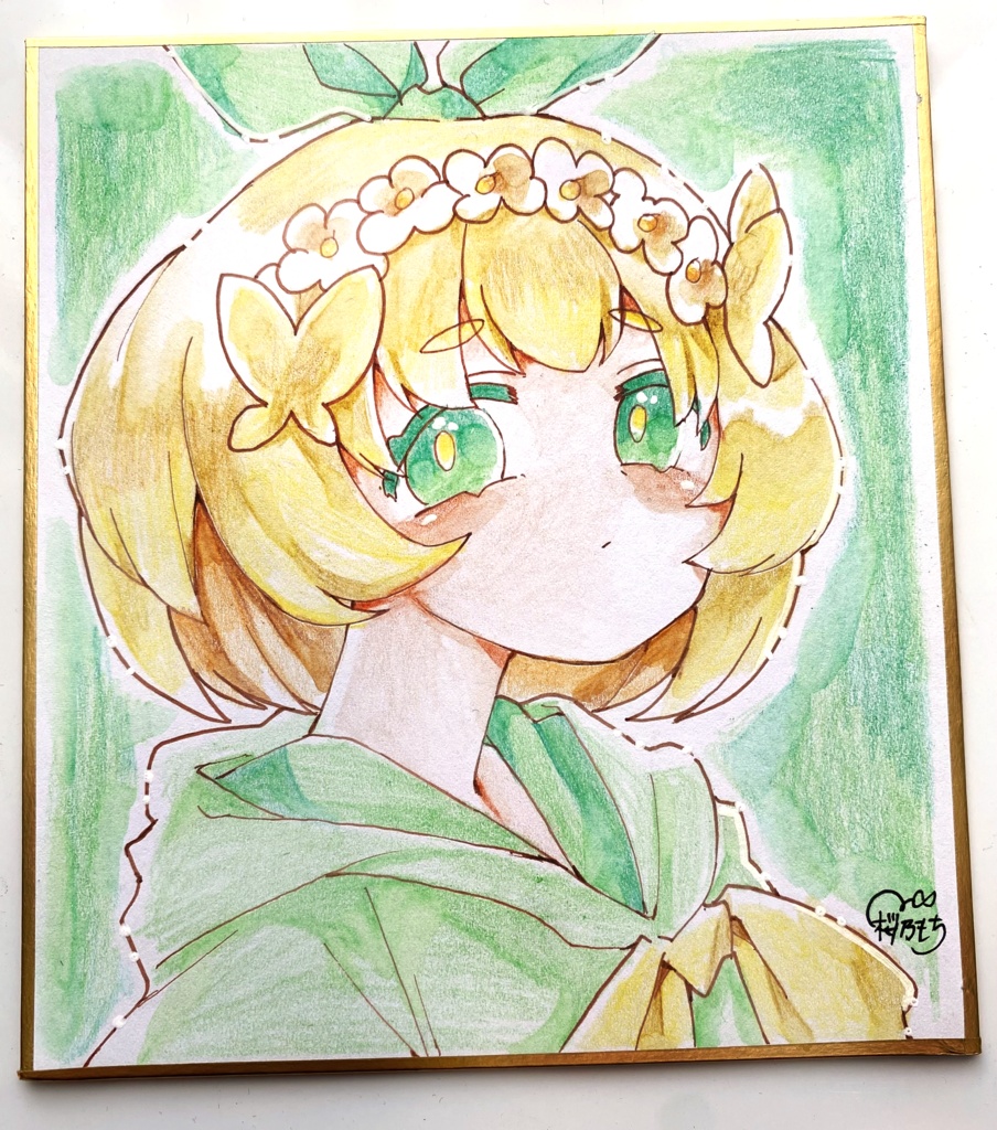 色紙イラスト　緑の妖精さん🎀