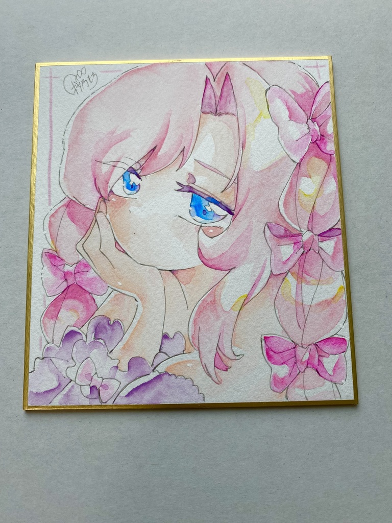 アナログ色紙　🎀リボンいっぱいの女の子🎀