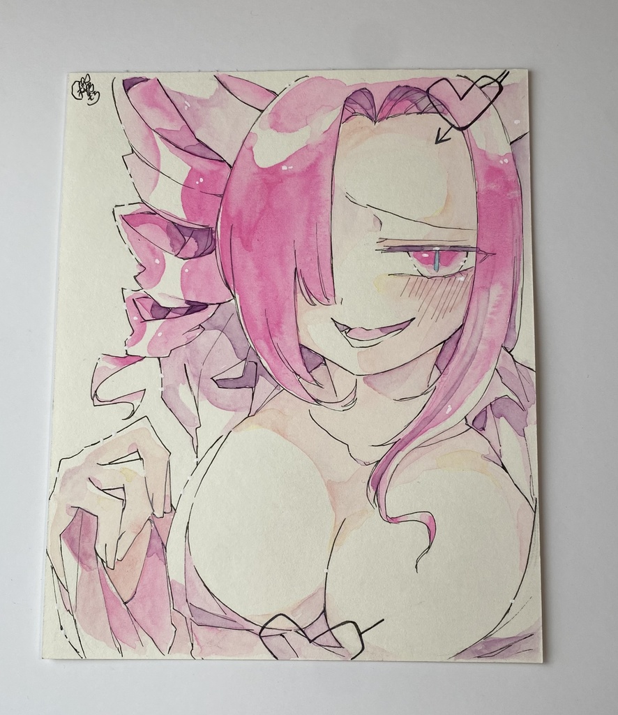創作キャラのシーカちゃん🩷🔪|水彩紙イラスト