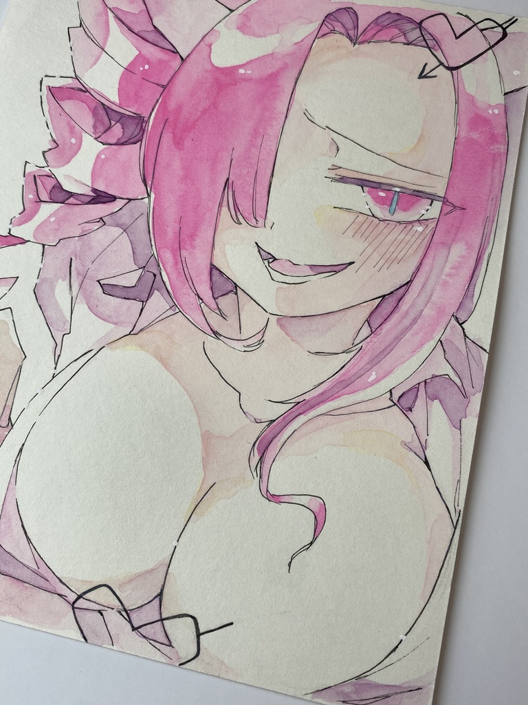 創作キャラのシーカちゃん🩷🔪|水彩紙イラスト