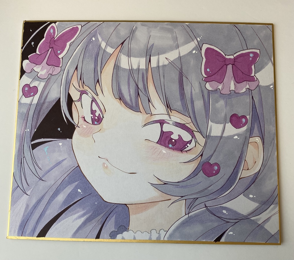 紫リボンの女の子💜|手描き色紙